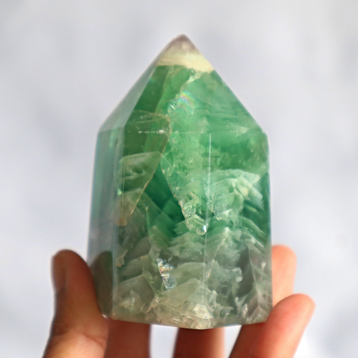 Snowflake Feather Fluorite Tower, Silk Fluorite Obelisk Point, FTF