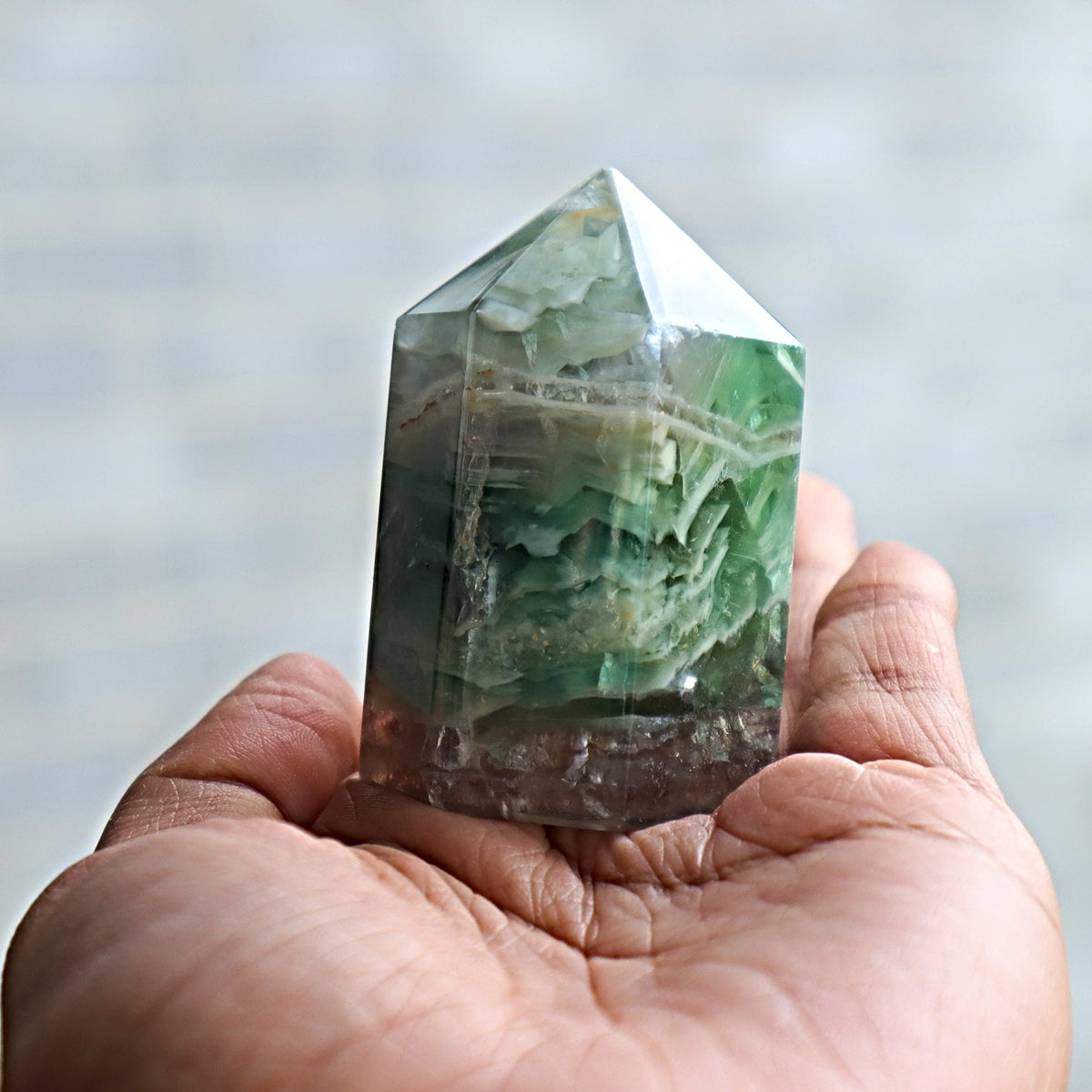 Snowflake Feather Fluorite Tower, Silk Fluorite Obelisk Point, FTF
