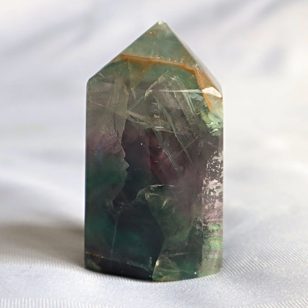 Snowflake Feather Fluorite Point Tower: Metaphysical Crystal Obelisk