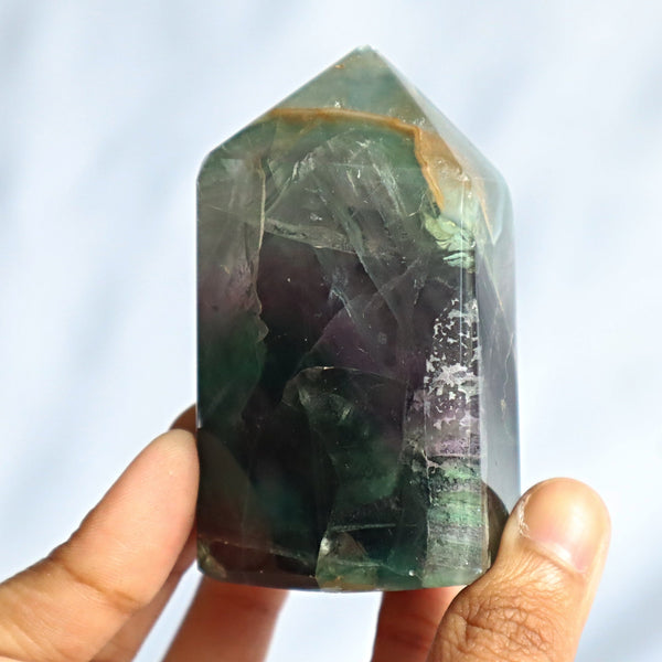 Snowflake Feather Fluorite Point Tower: Metaphysical Crystal Obelisk