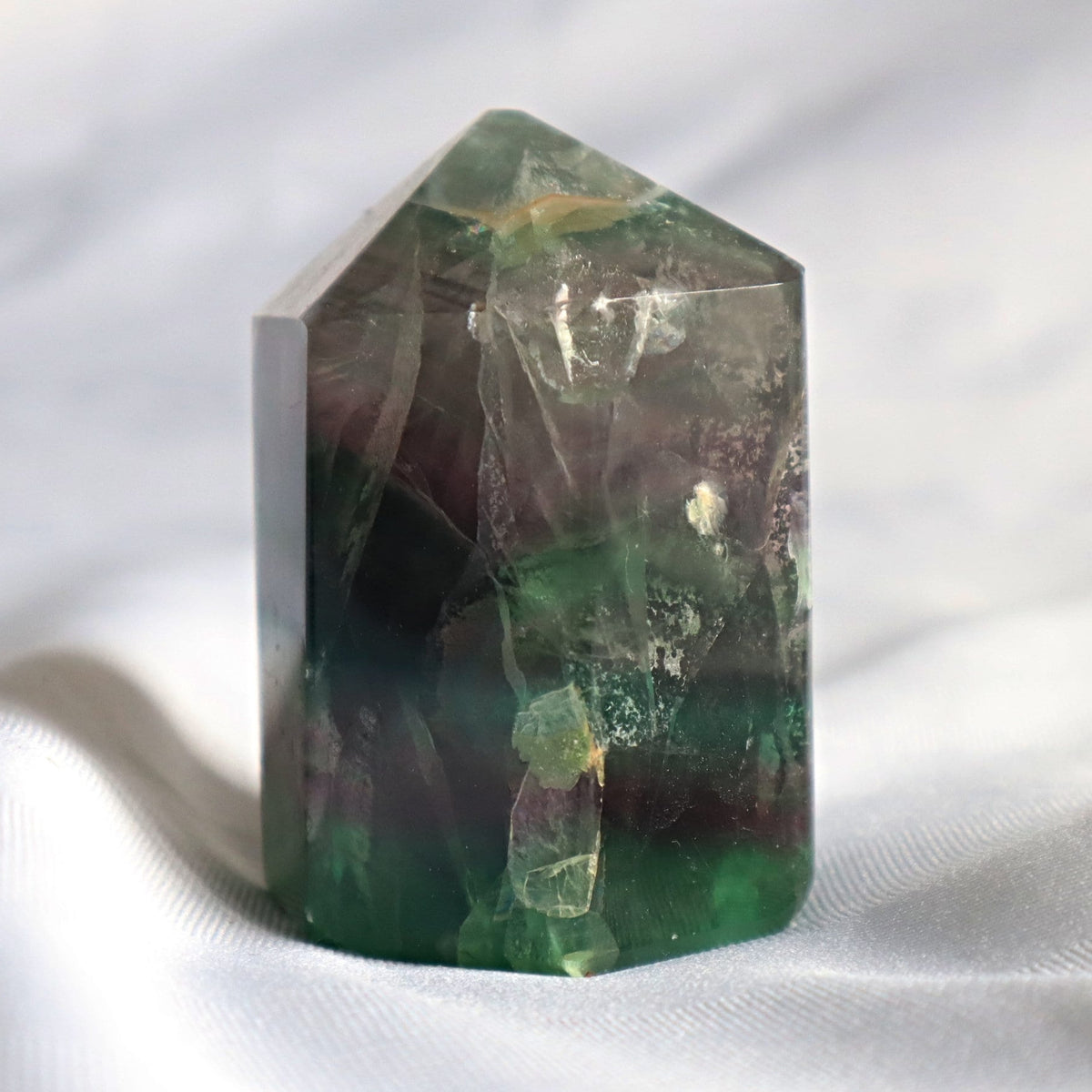 Snowflake Feather Fluorite Point Tower: Metaphysical Crystal Obelisk