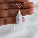 Blue Lace Agate Pendant Necklace Sterling Silver