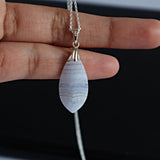 Blue Lace Agate Pendant Necklace Sterling Silver