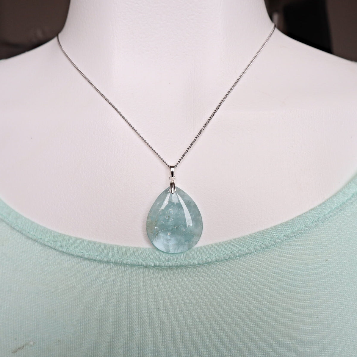 Aquamarine Pendant Necklace Sterling Silver