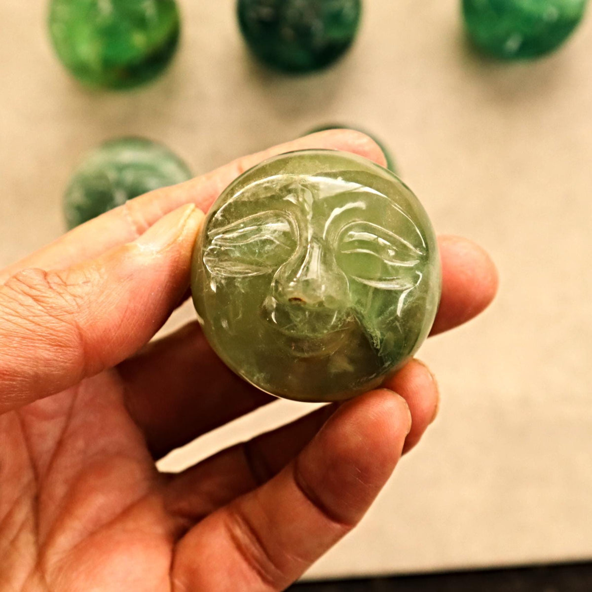 Celestial decor fluorite moon orb for spiritual awakening