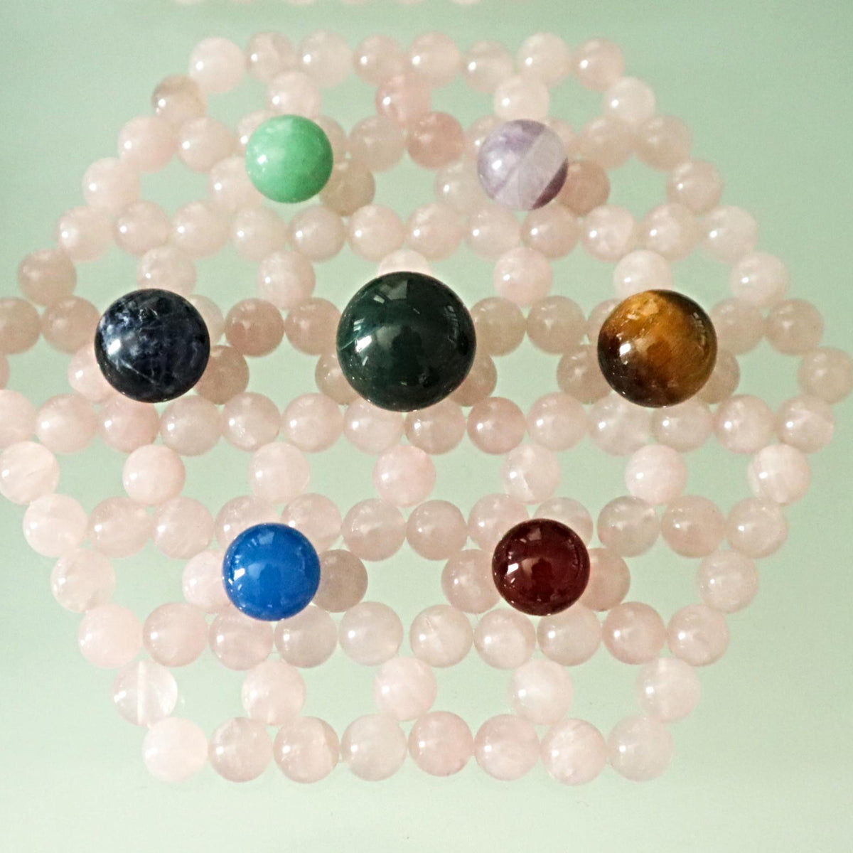 Rose quartz grid for emotional balance and self love