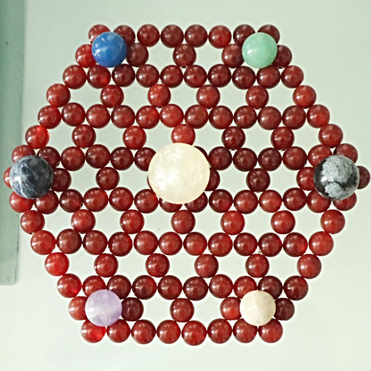 Crystal Grid: Carnelian, Rose Quartz, Tiger Eye - Sacred Geometry