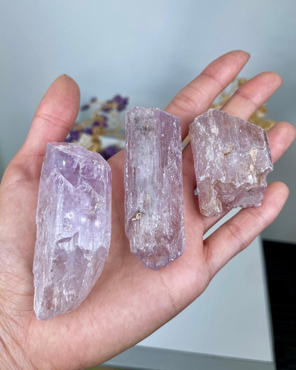 Etched Kunzite Crystal Specimen: Pink Healing Stone, Collector Mineral