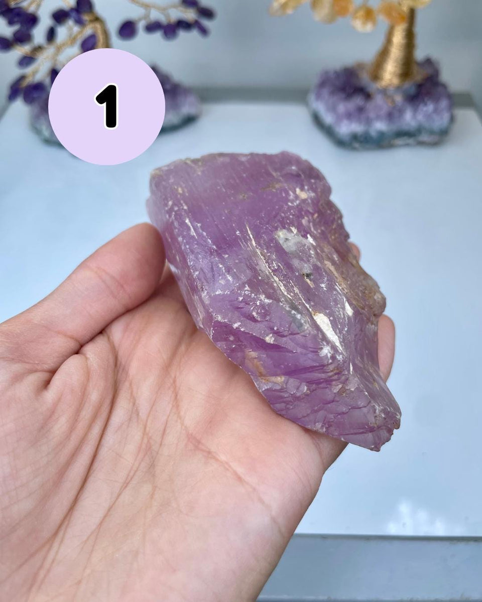 Etched Kunzite Crystal Specimen: Pink Healing Stone, Collector Mineral