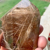 Smoky quartz tower with rutile inclusions
