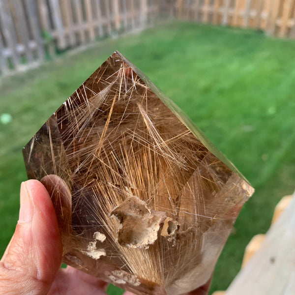 Natural smoky rutile crystal tower