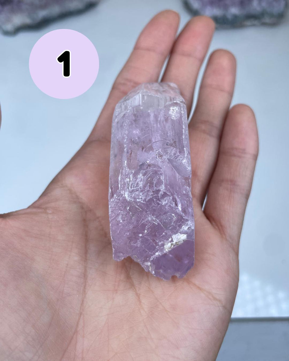 Etched Kunzite Crystal Specimen: Pink Healing Stone, Collector Mineral