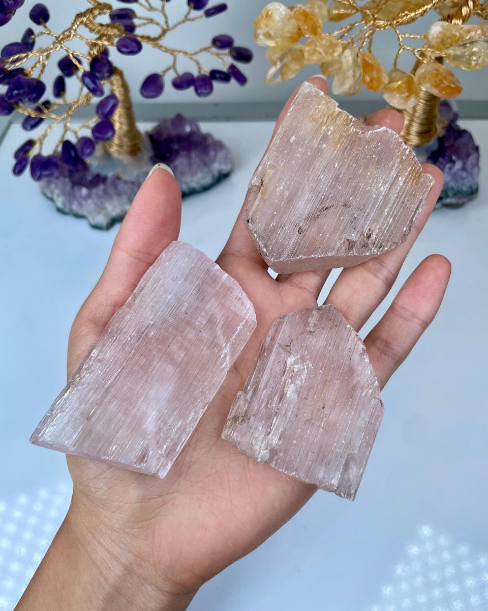 Etched Kunzite Crystal Specimen: Pink Healing Stone, Collector Mineral