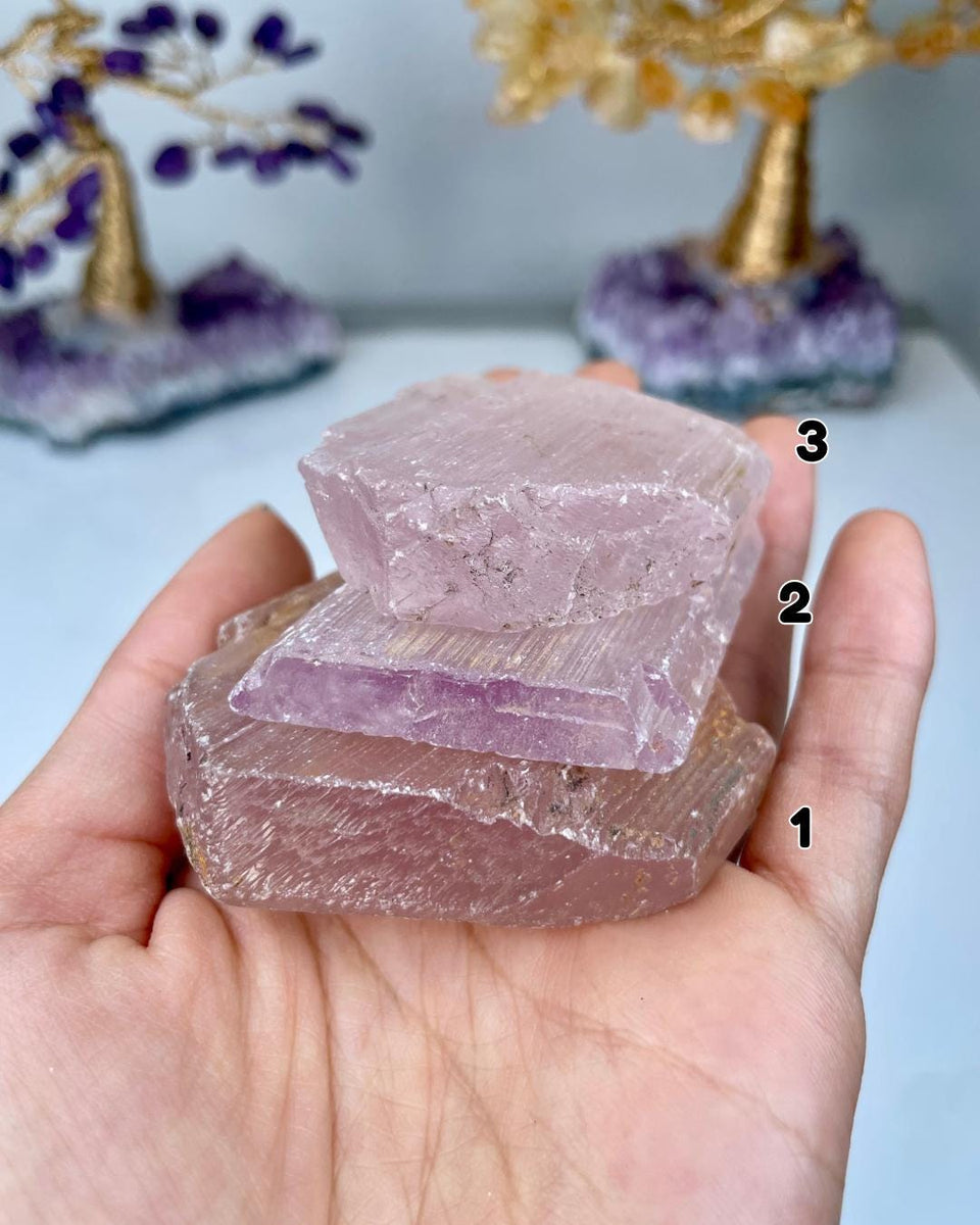 Etched Kunzite Crystal Specimen: Pink Healing Stone, Collector Mineral
