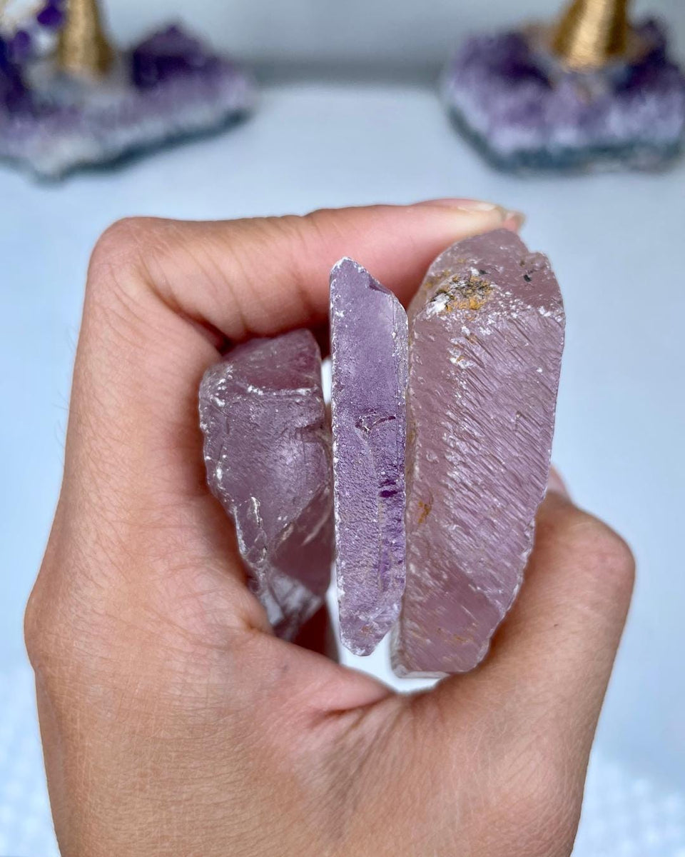 Etched Kunzite Crystal Specimen: Pink Healing Stone, Collector Mineral