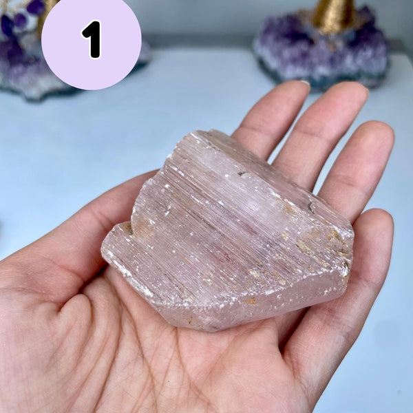 Etched Kunzite Crystal Specimen: Pink Healing Stone, Collector Mineral