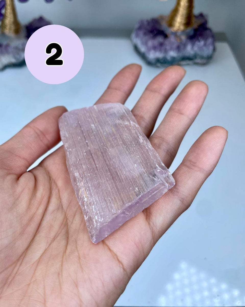 Etched Kunzite Crystal Specimen: Pink Healing Stone, Collector Mineral