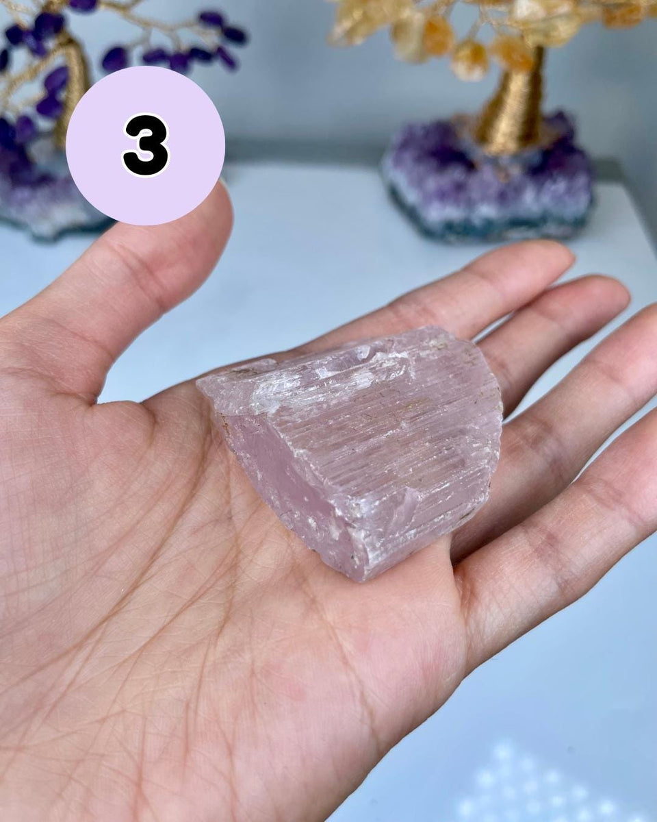 Etched Kunzite Crystal Specimen: Pink Healing Stone, Collector Mineral