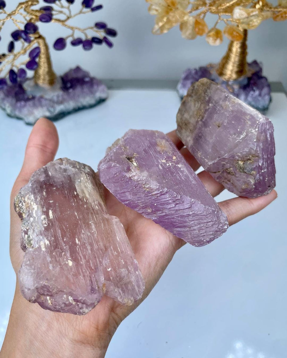 Etched Kunzite Crystal Specimen: Pink Healing Stone, Collector Mineral