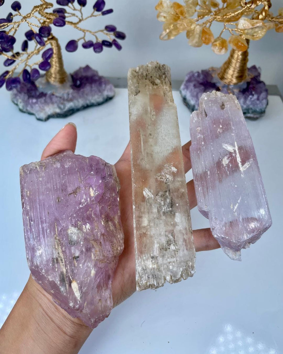 Etched Kunzite Crystal Specimen: Pink Healing Stone, Collector Mineral