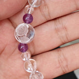 Rose Bracelet Hand Carved Flower in Clear Quartz with Amethyst