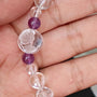 Rose Bracelet Hand Carved Flower in Clear Quartz with Amethyst