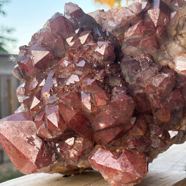 large red quartz cluster from Morocco