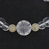 Four Leaf Clover Bracelet Hand carved Clear Quartz and Rutilated Quartz
