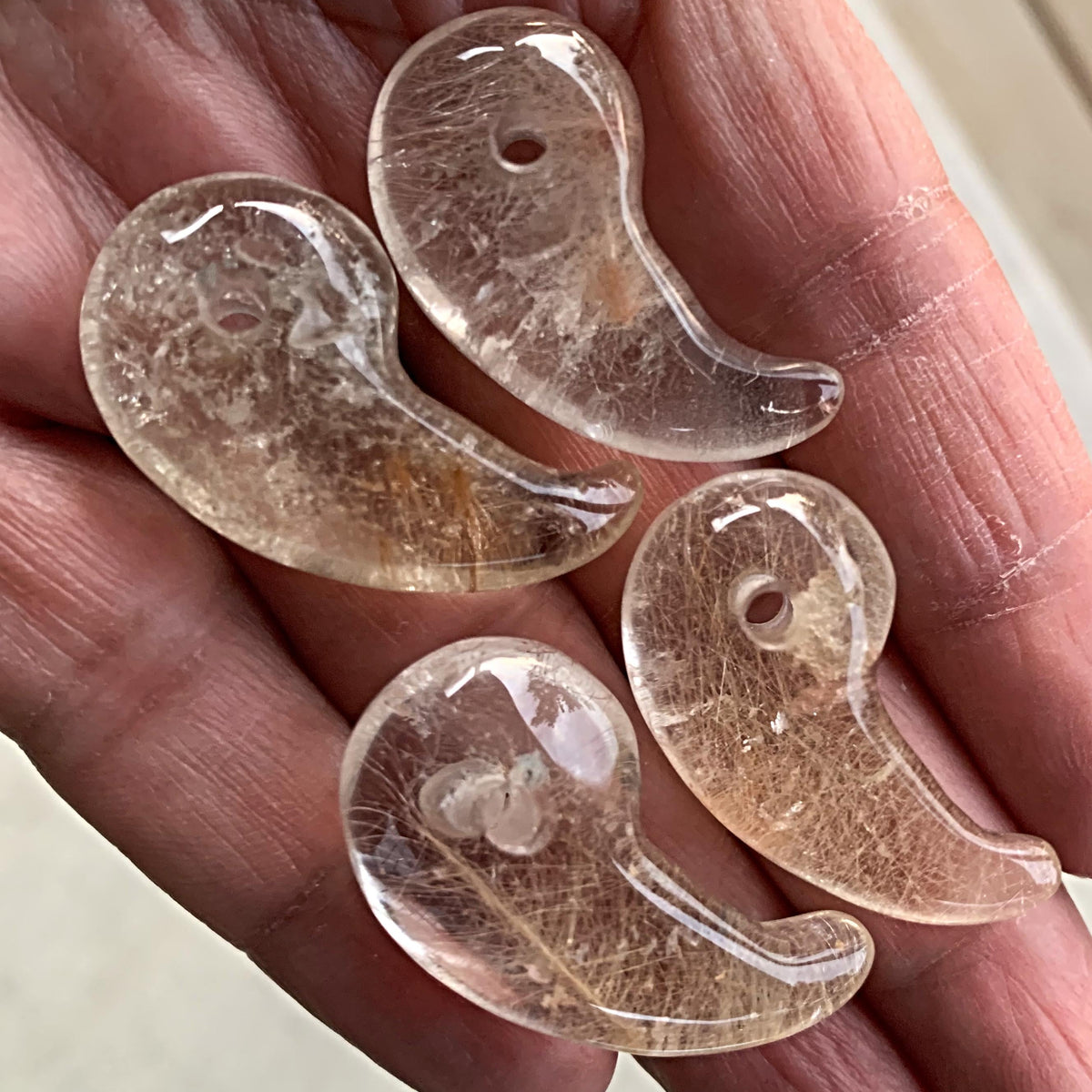 Spiritual Japanese magatama bead in rutile quartz