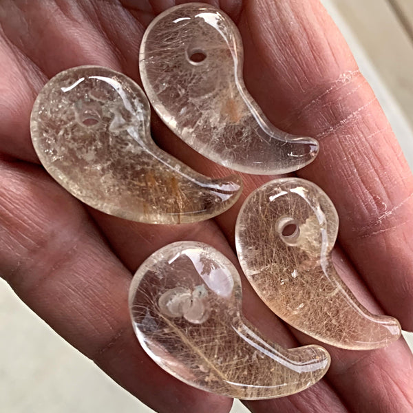 Spiritual Japanese magatama bead in rutile quartz
