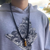 Black Tourmaline Beaded Necklace with Tiger Eye Pendant: Mens Protection Stone Jewelry