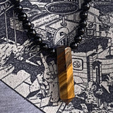 Black Tourmaline Beaded Necklace with Tiger Eye Pendant: Mens Protection Stone Jewelry