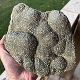 Large botryoidal fluorite covered with pyrite crystals