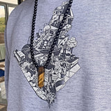 Black Tourmaline Beaded Necklace with Tiger Eye Pendant: Mens Protection Stone Jewelry