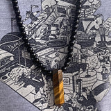 Black Tourmaline Beaded Necklace with Tiger Eye Pendant: Mens Protection Stone Jewelry