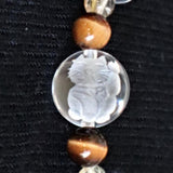 Lucky Cat Bracelet in Clear Quartz Hand Carved with Tiger Eye