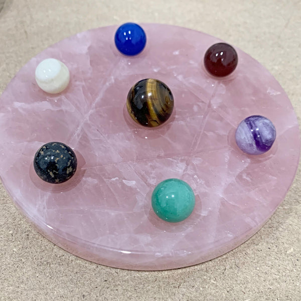 rose quartz crystal grid plate for 7 chakra