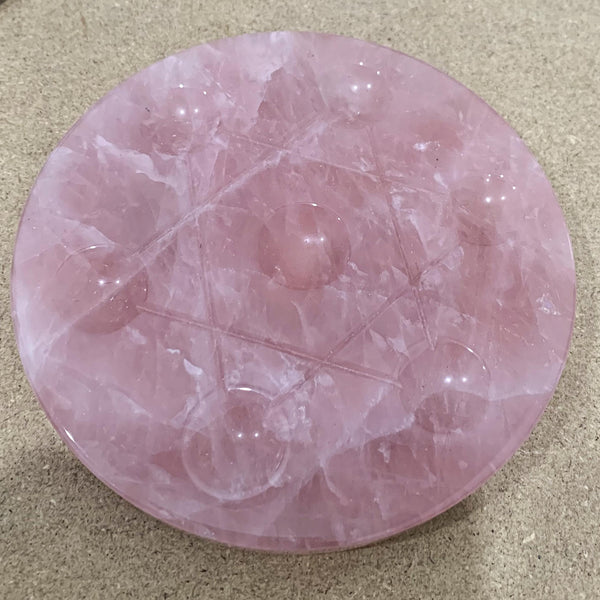 rose quartz sacred geometry plate
