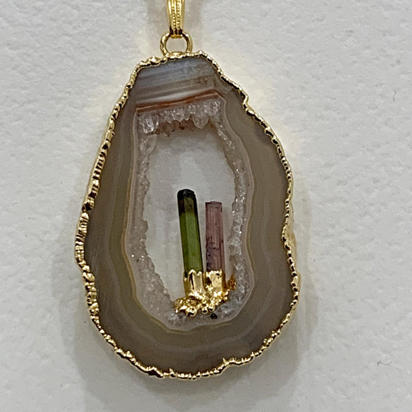 geode agate with tourmaline