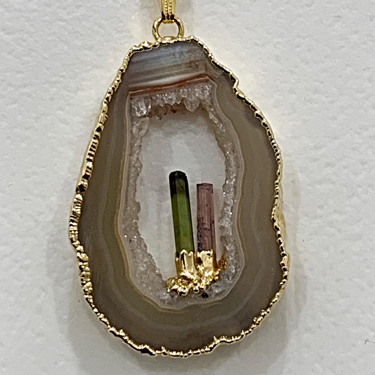 pink and green tourmaline pendant