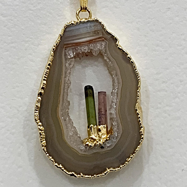 pink and green tourmaline pendant