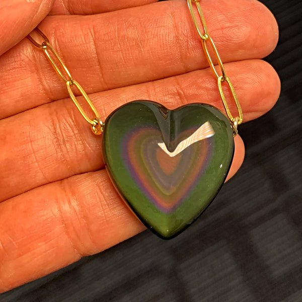 chunky heart obsidian necklace