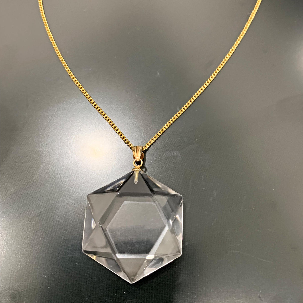 faceted 6 ray Hexagon clear quartz necklace