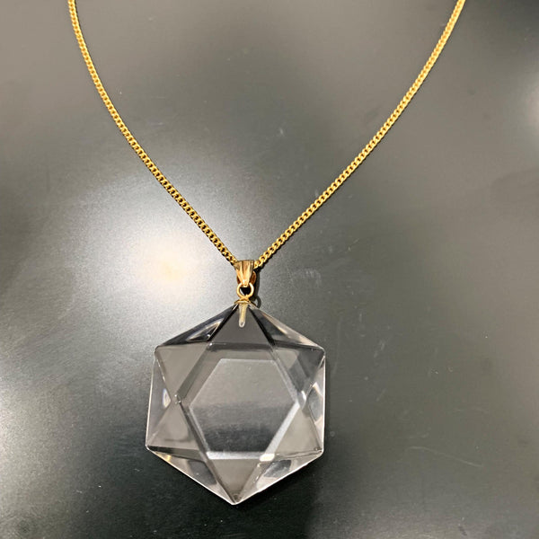 faceted 6 ray Hexagon clear quartz necklace
