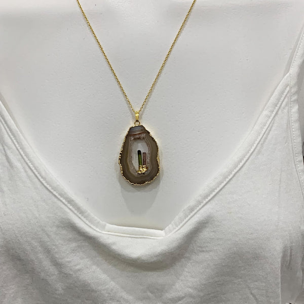 geode agate with tourmaline