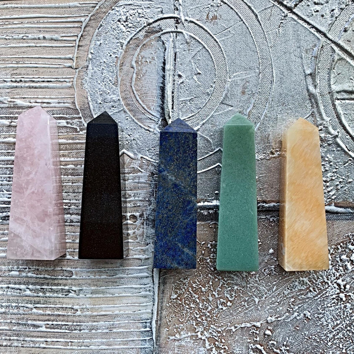 Crystal Obelisk Tower | Onyx Aventurine Rose Quartz Lapis Calcite