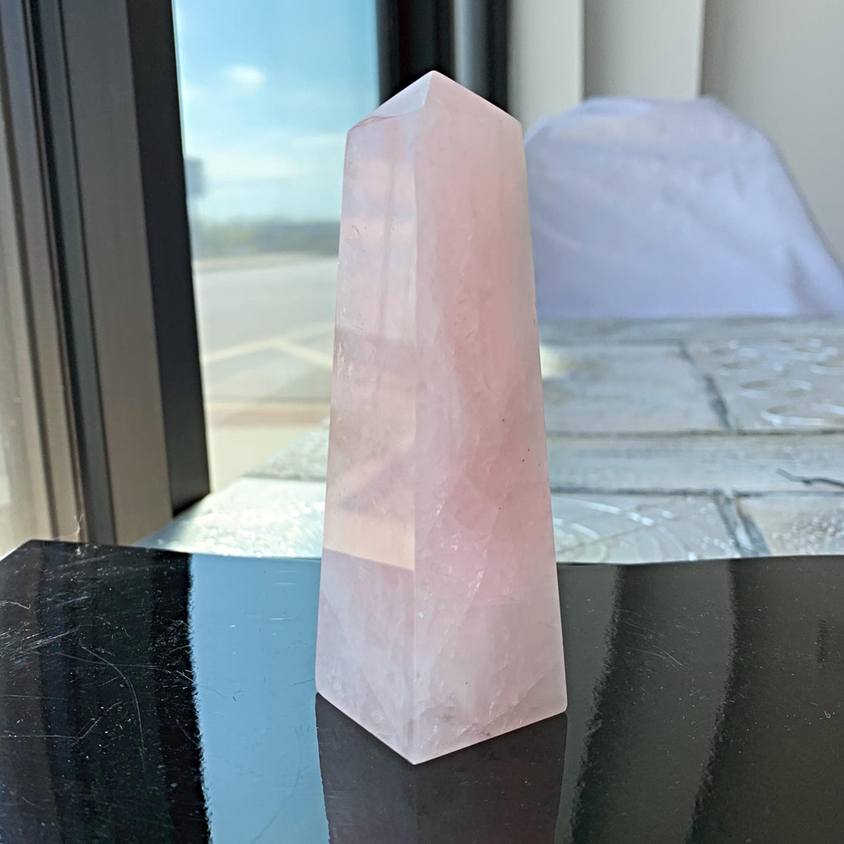 rose quartz crystal tower