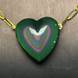 carved rainbow obsidian heart pendant