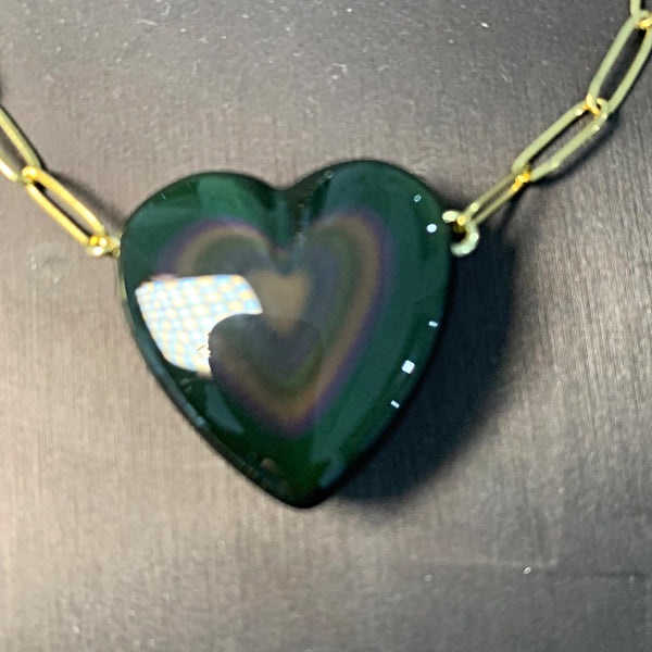 chunky heart obsidian necklace