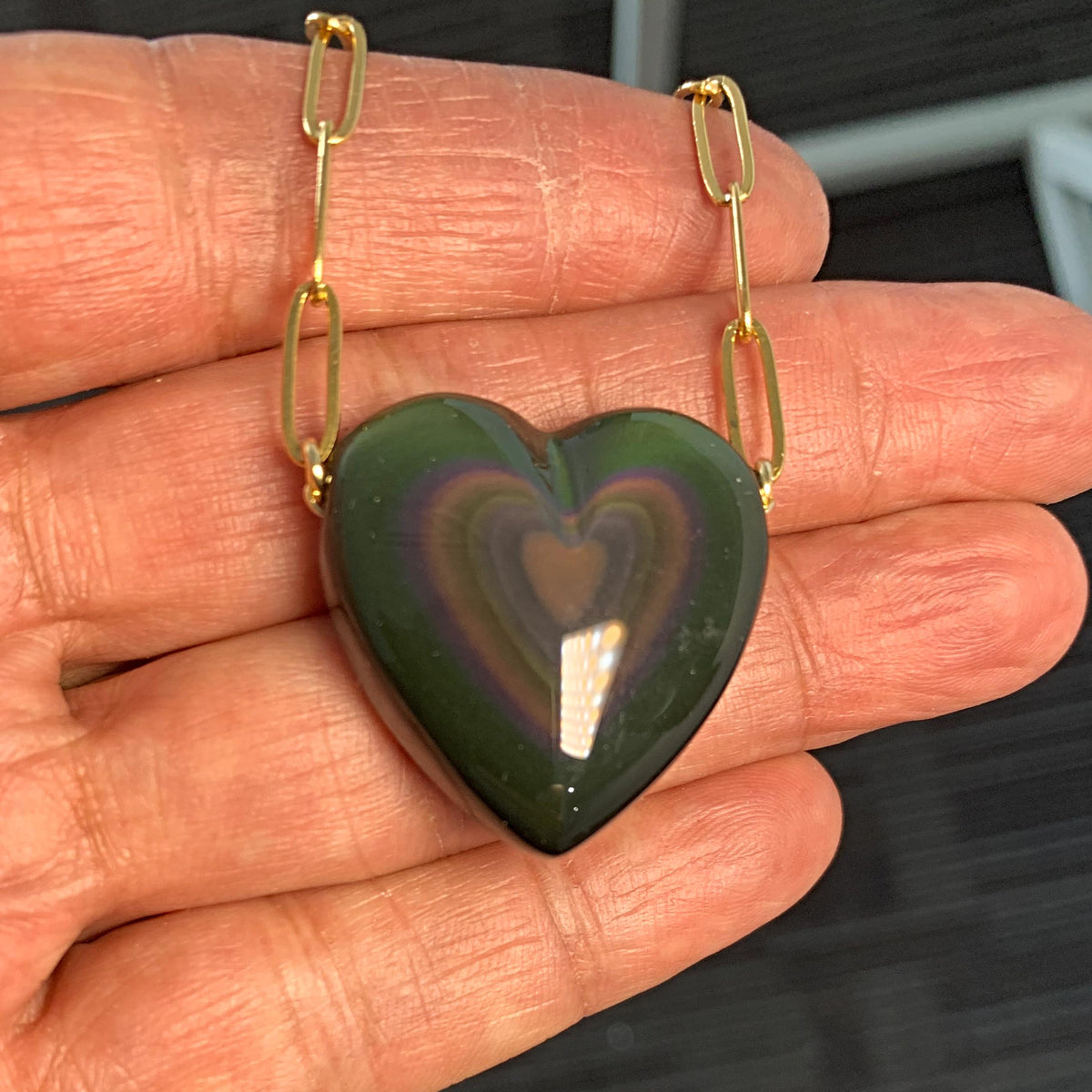 rainbow obsidian heart pendant